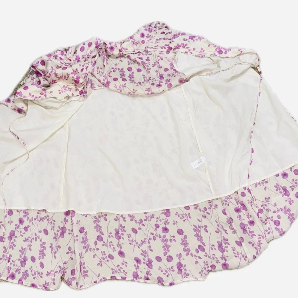 👗🌸 BISHOP + YOUNG Floral Wrap Midi Dress Lavender Ivory Long Sleeve l Sz M - Picture 5 of 9